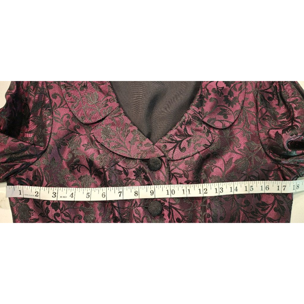 Maggy London Y2K Size 10 Brocade Jacket Floral Magenta Black 3/4 Sleeve Blazer - Picture 11 of 12